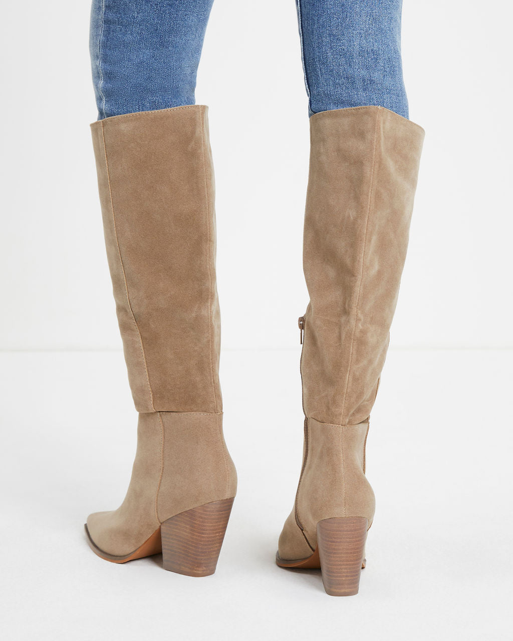 Bridget Faux Suede Heeled Boot - Latte