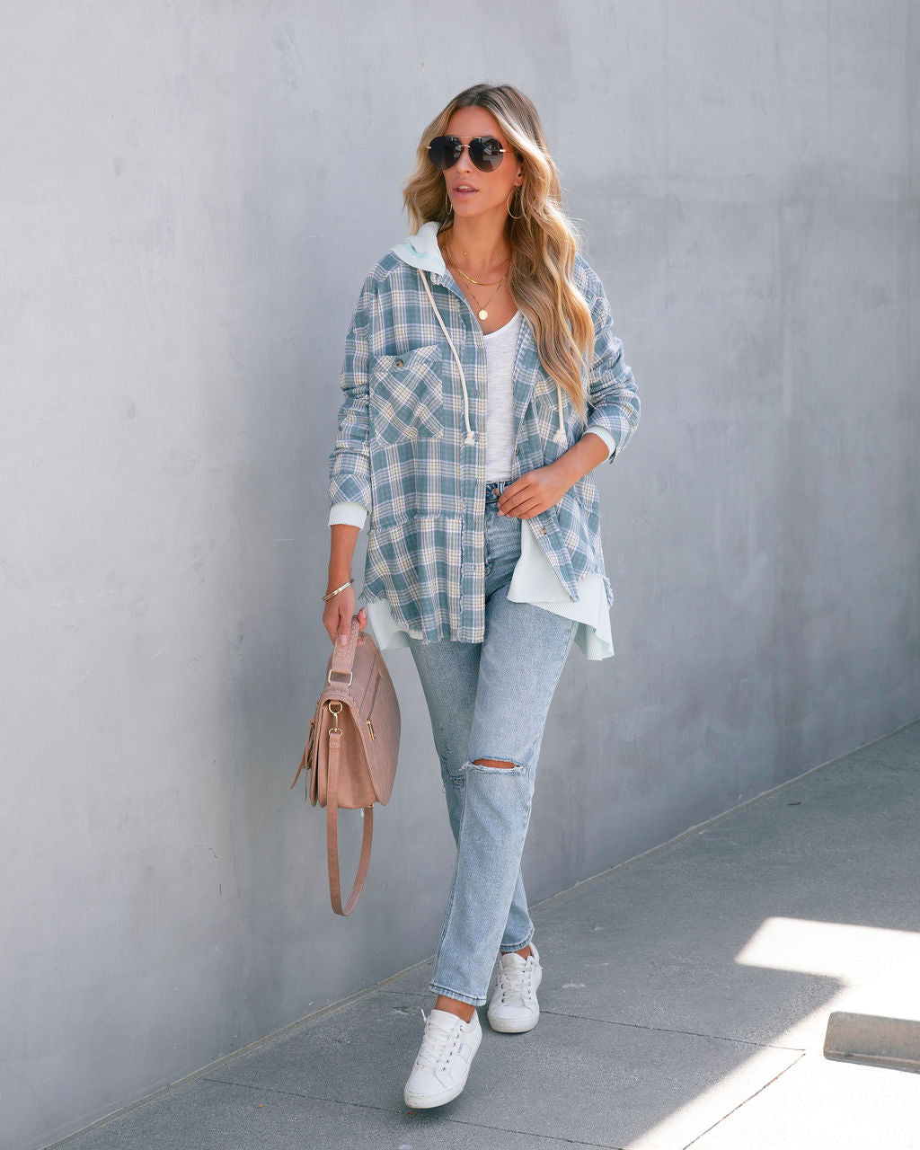 Remy Cotton Frayed Hooded Plaid Top - SALE