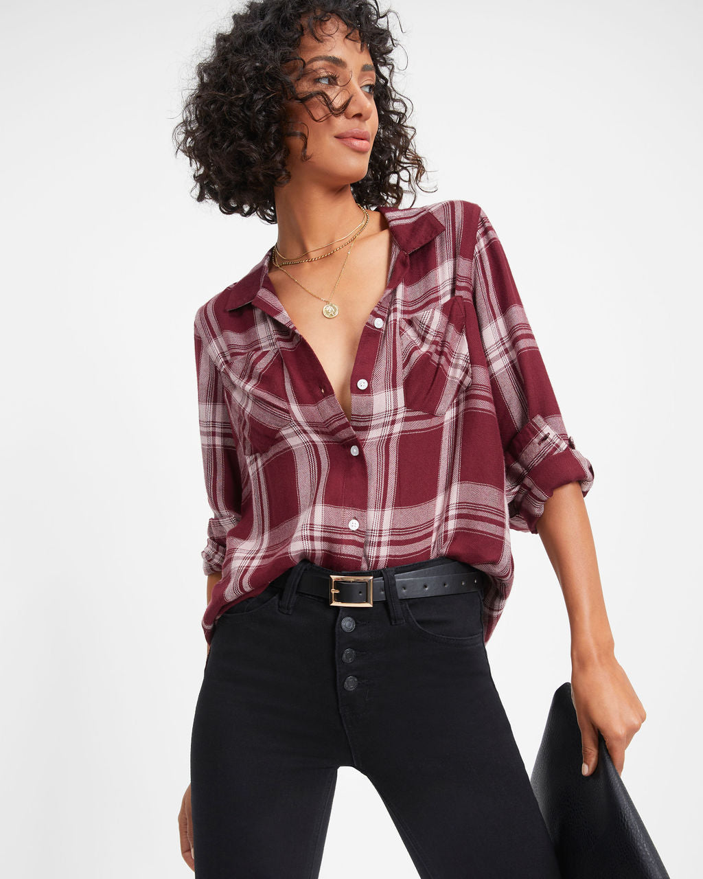 Vancouver Plaid Button Down Top