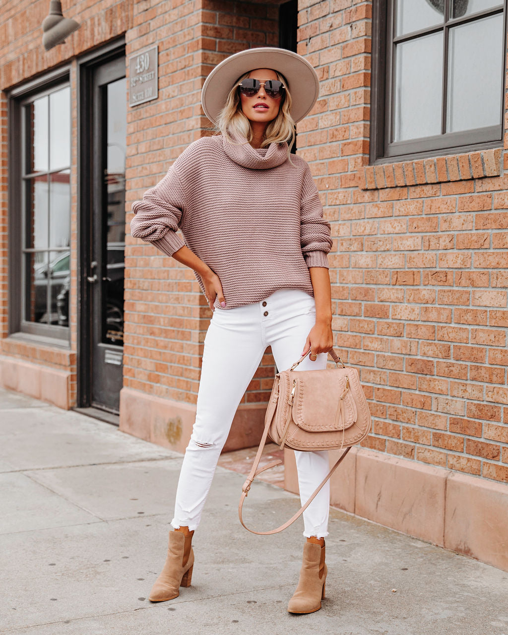 Terrance Cowl Neck Knit Sweater - Taupe - SALE
