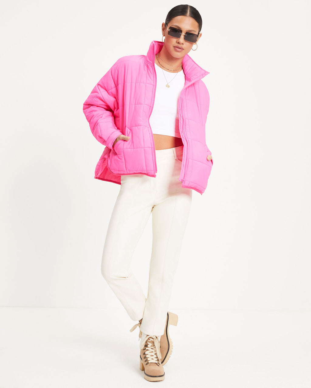 Hunter Quilted Pocketed Jacket - Neon Pink