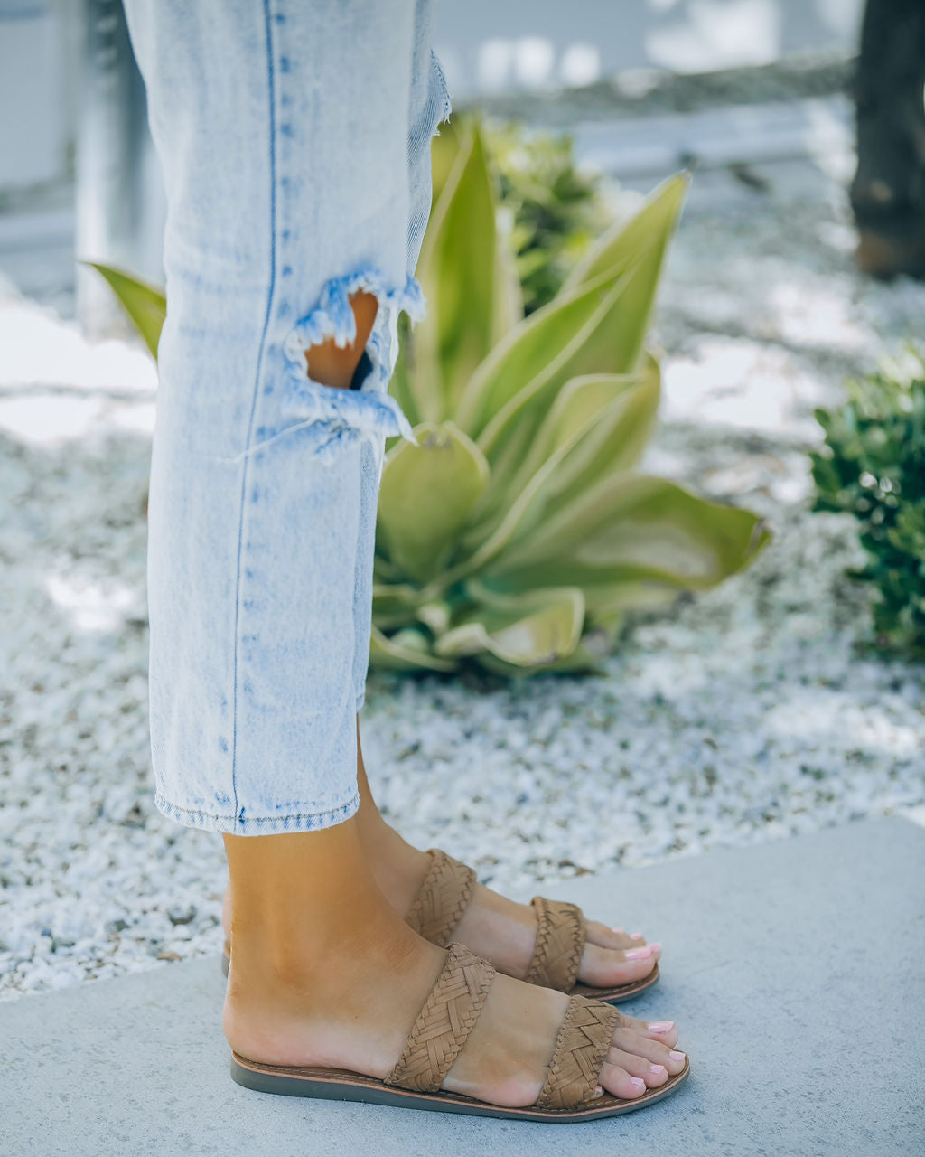 Kierra Woven Faux Leather Sandal - Tan - FINAL SALE