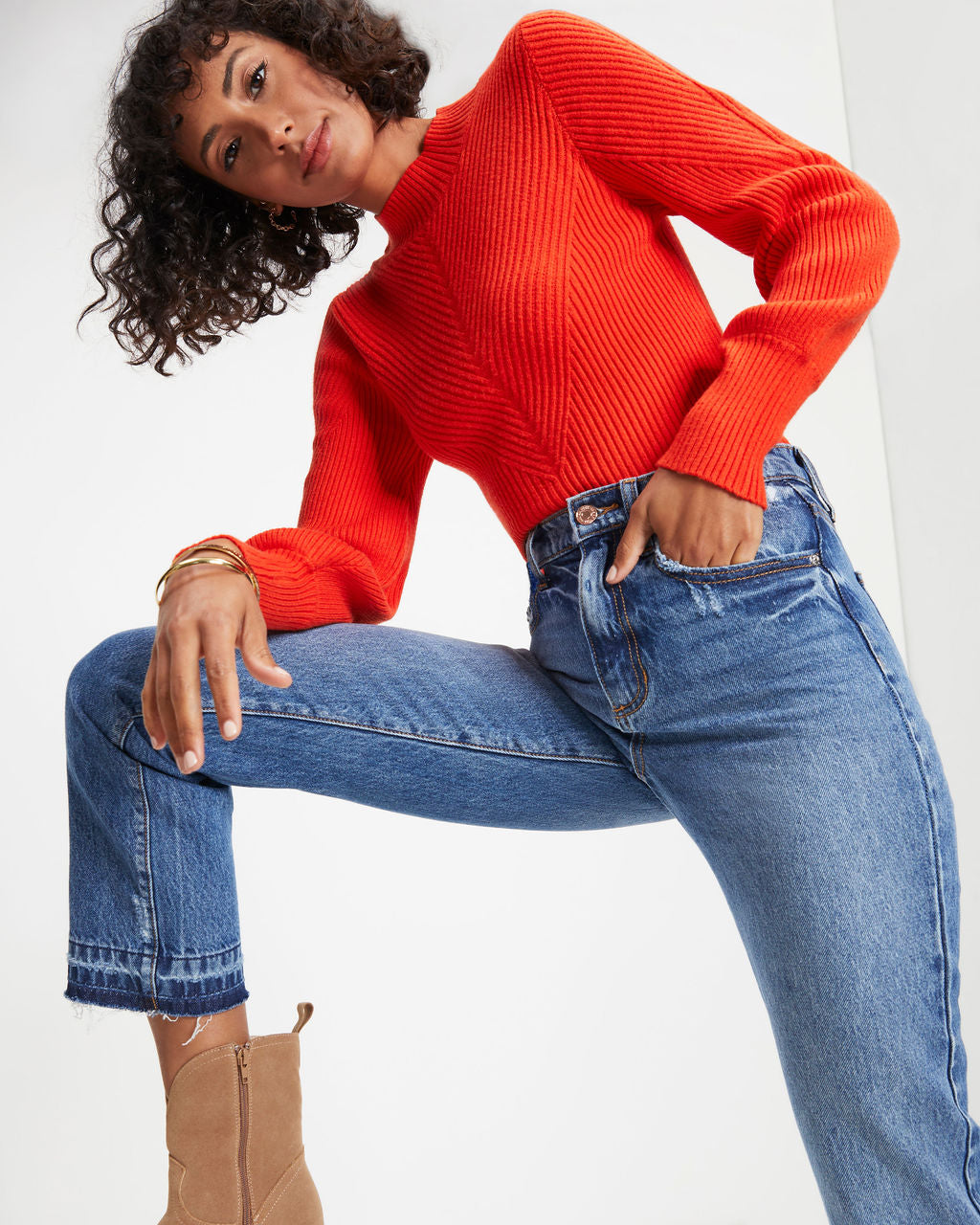 Archie Ribbed Knit Pullover Sweater - Orange - FINAL SALE