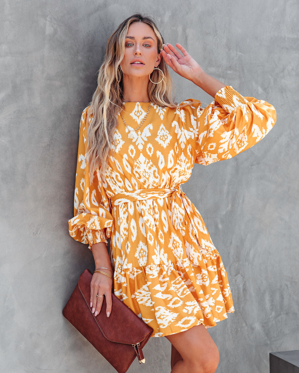 Channing Printed Woven Mini Dress - Yellow