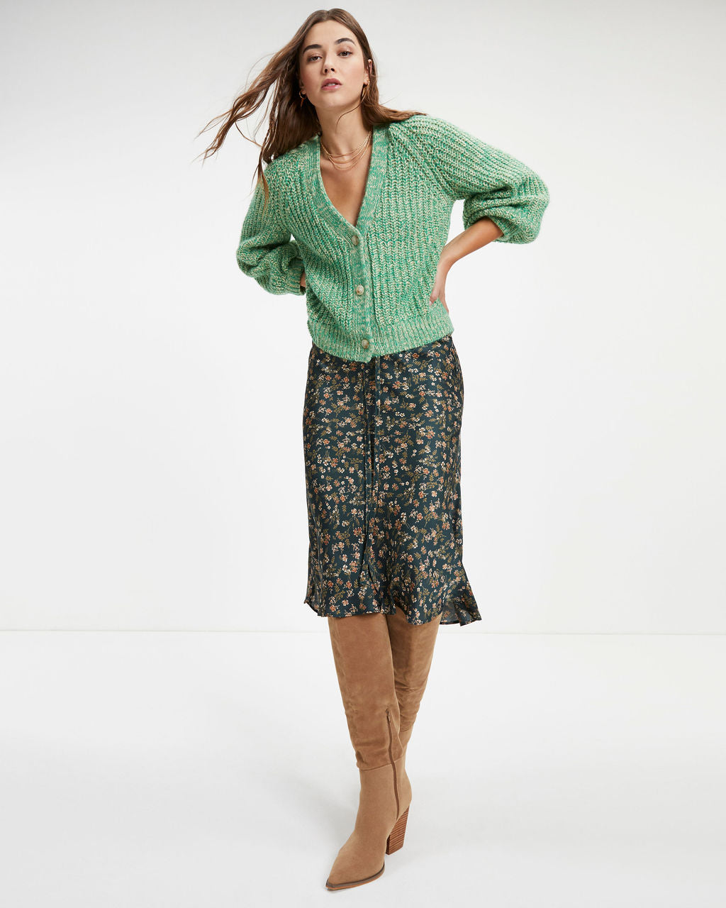 Ireland Knit Balloon Sleeve Cardigan - Green