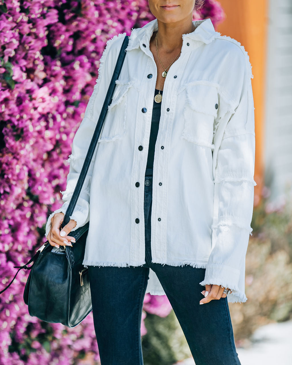 Cotton Rock & Roll Frayed Utility Jacket - White - SALE