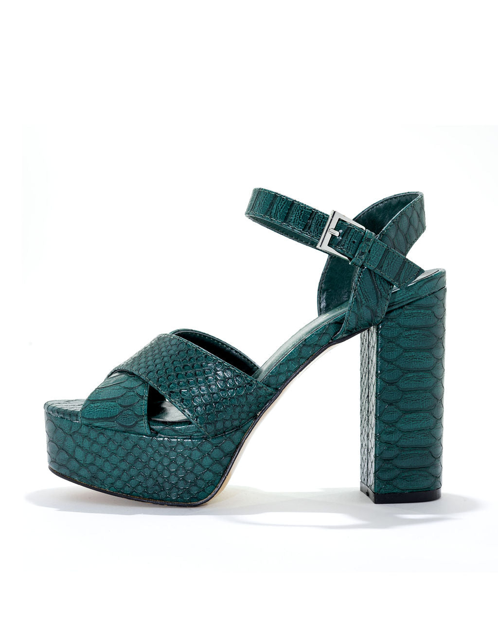 Eugina Snake Platform Heels - Pine