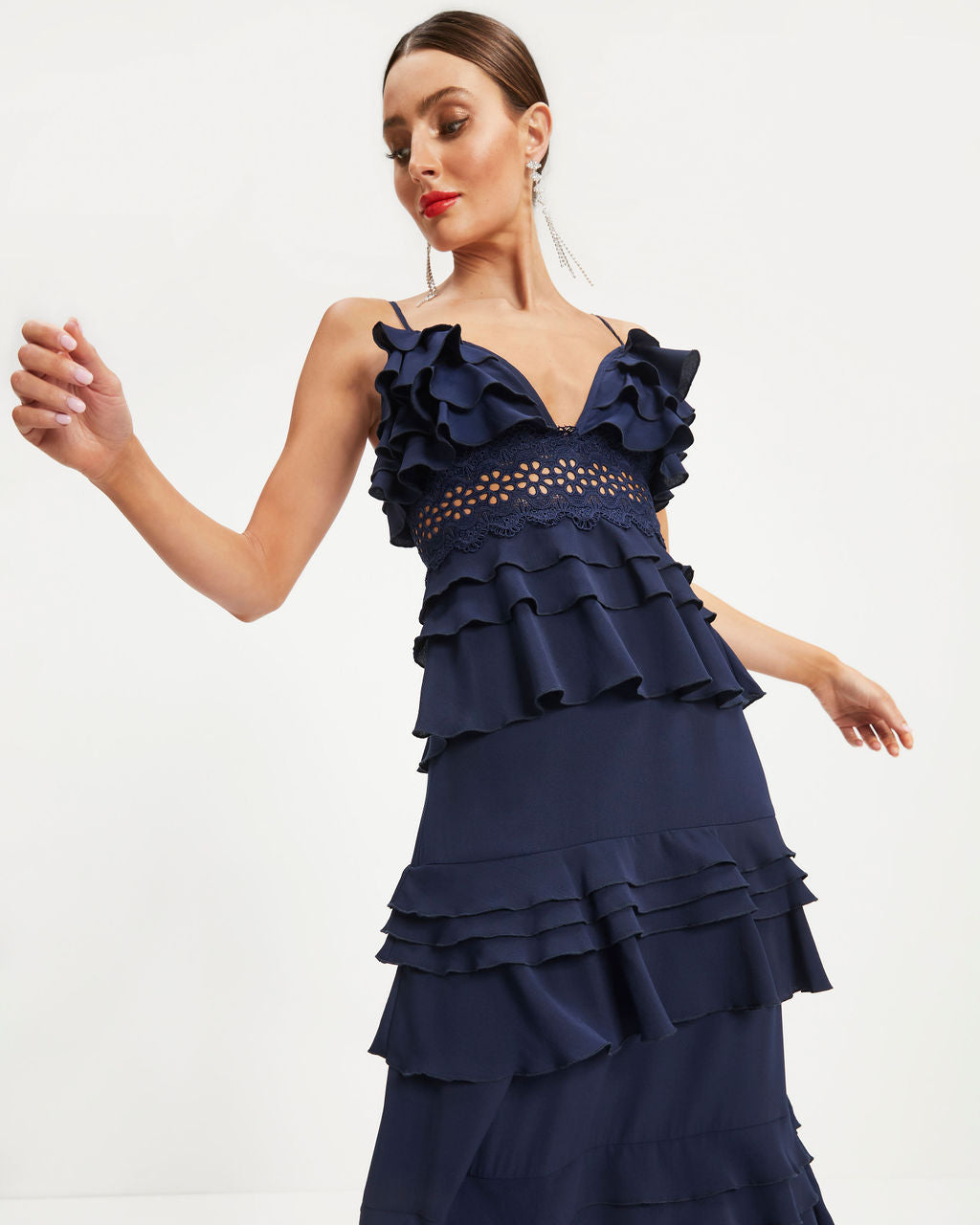 Beautiful Surprise Tiered Ruffle Maxi Dress - Navy