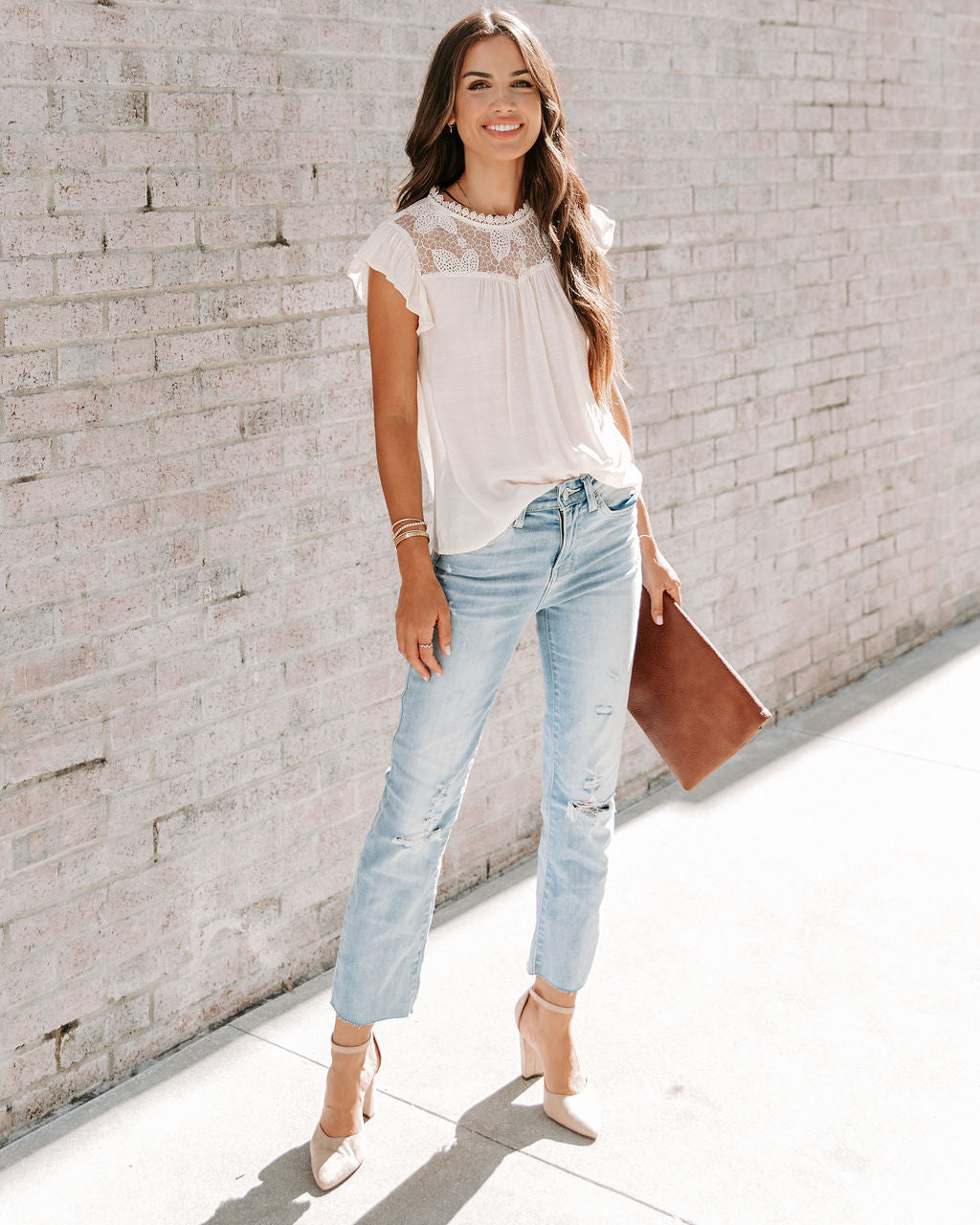 Faye Crochet Lace Babydoll Top - Cream