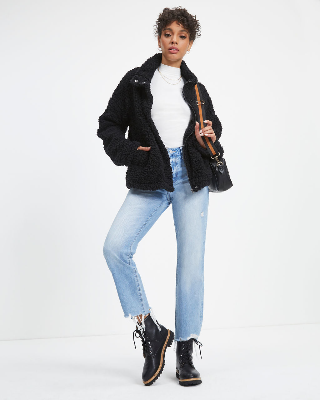 Cabin Dates Pocketed Teddy Jacket - Black