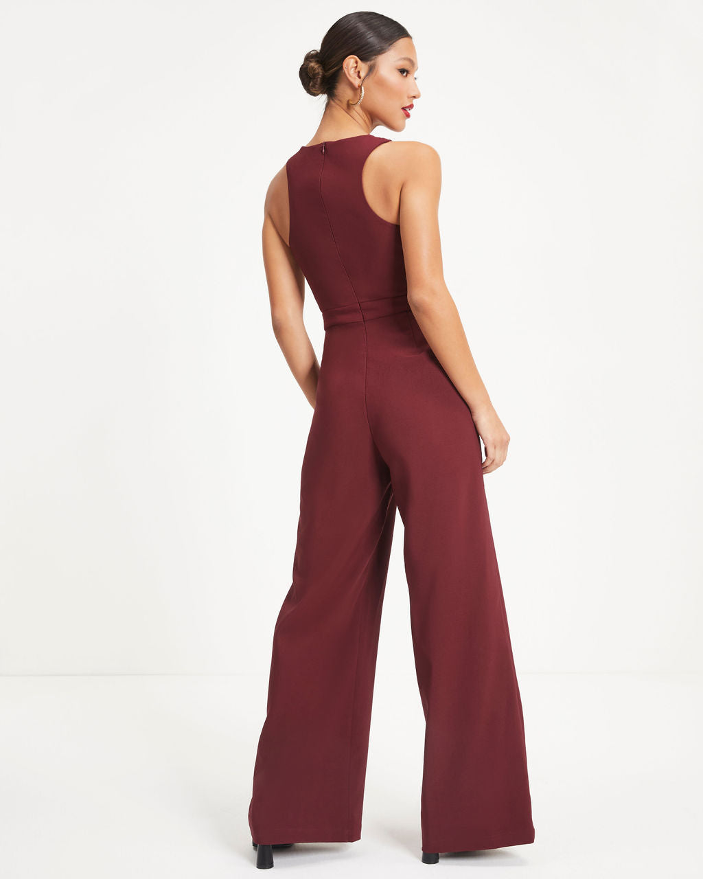 That's Amore Lace Trim Cutout Jumpsuit - Burgundy