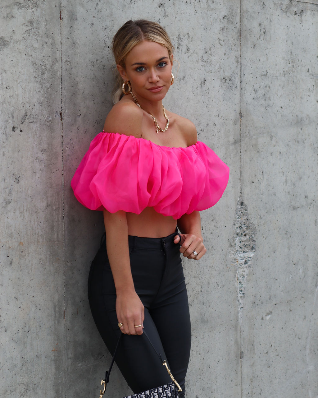 Stellan Off The Shoulder Crop Top - Hot Pink