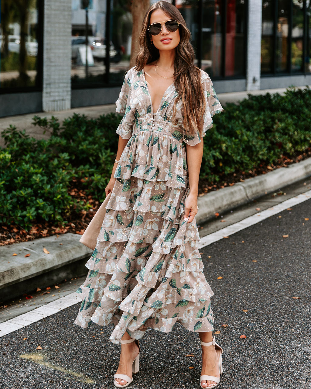 Flora Metallic Tiered Maxi Dress