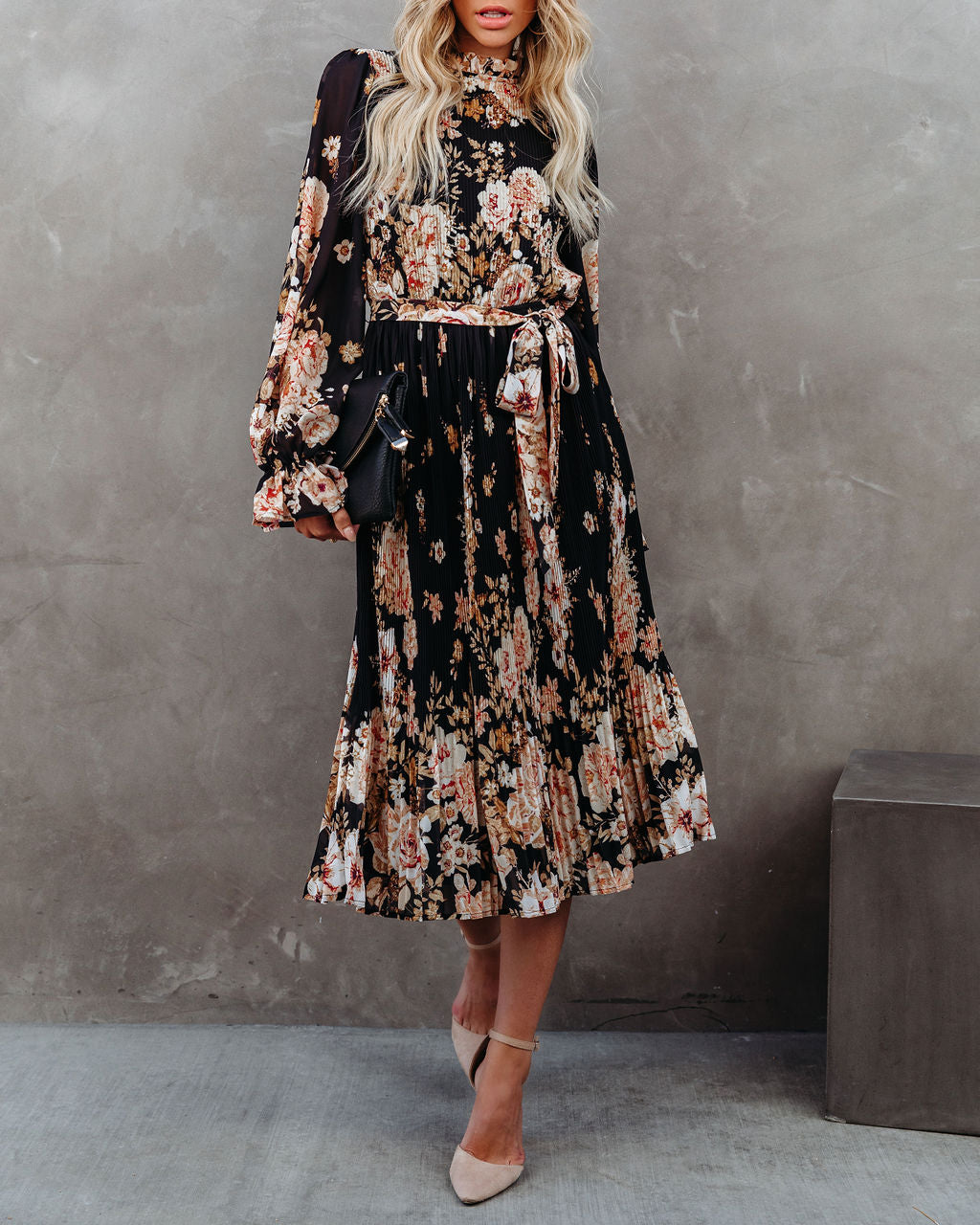 Early Sunset Floral Plisse Midi Dress