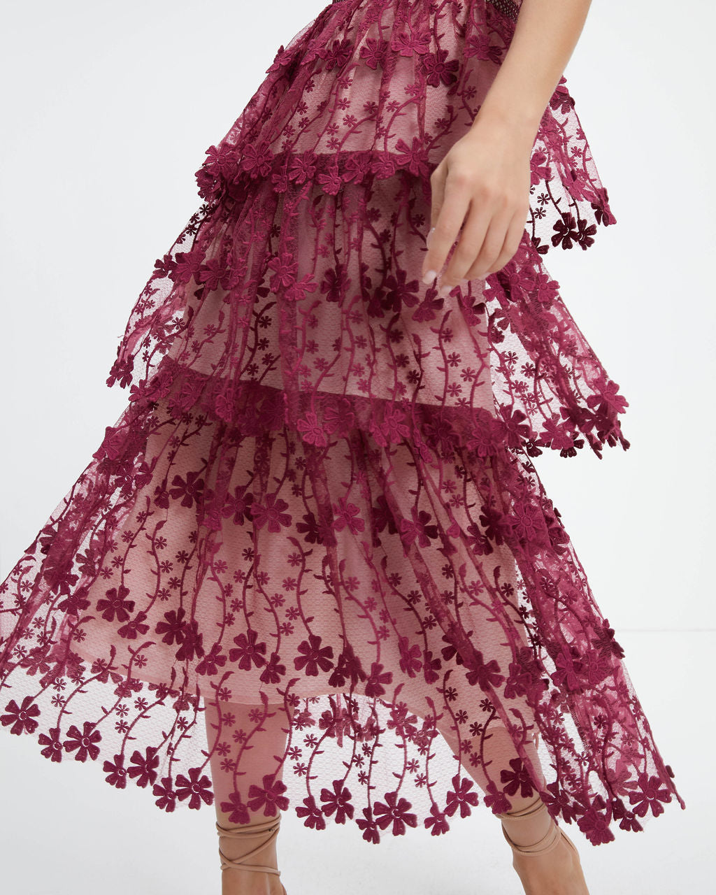 Pascal Tiered Crochet Lace Midi Dress - Wine - FINAL SALE