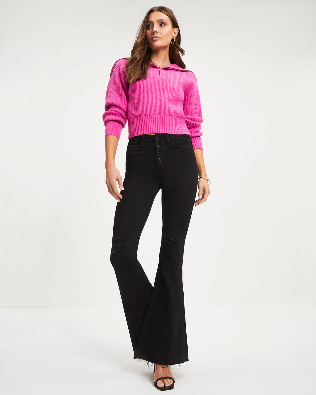 We Love It Half Zip Pullover Sweater - Hot Pink