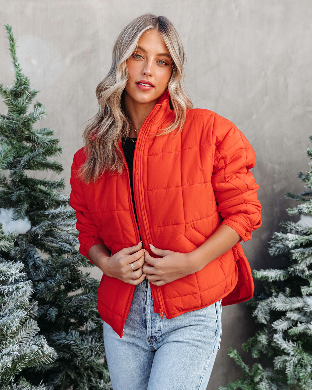 Hunter Quilted Pocketed Jacket - Orange