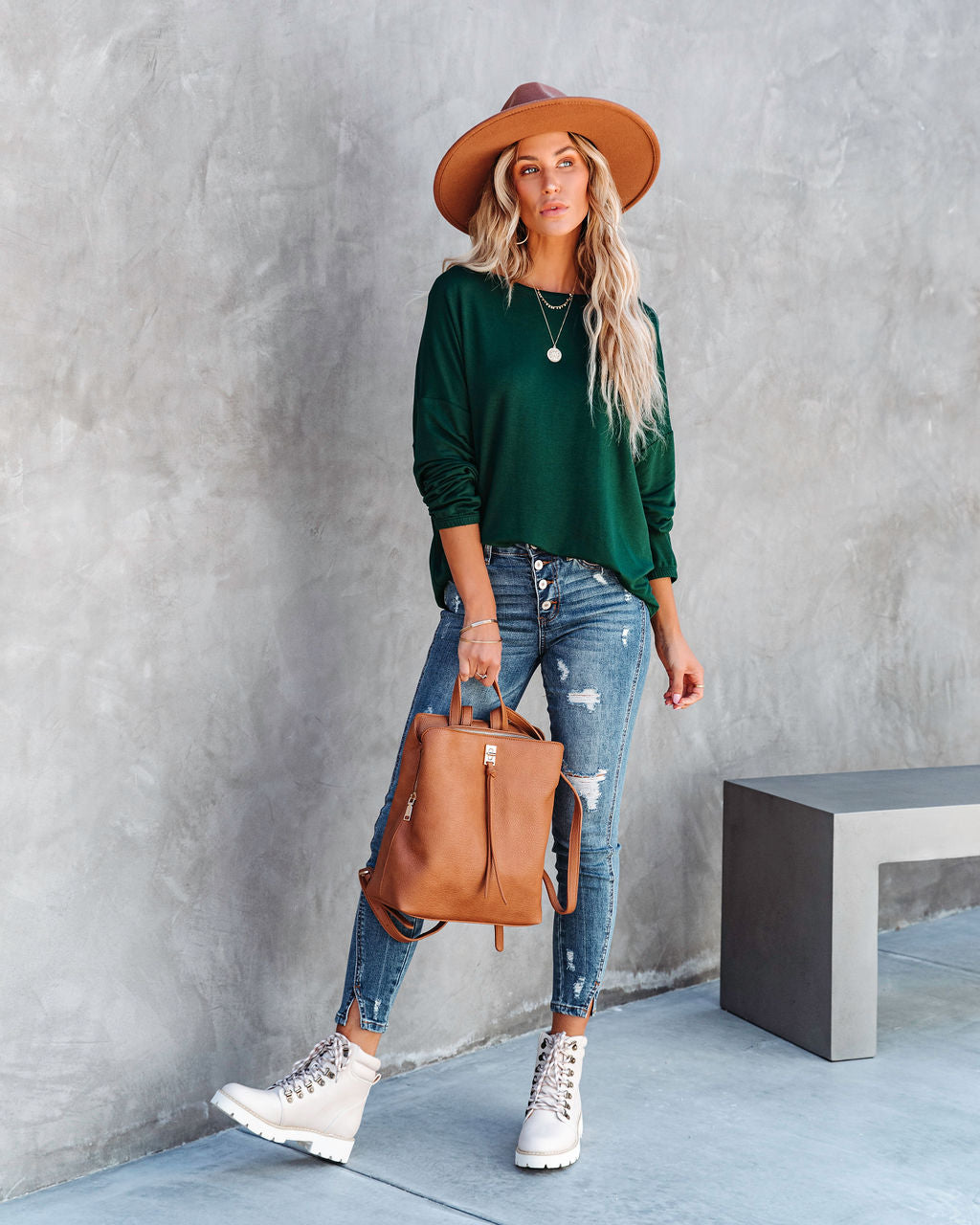 Jenna Boat Neck Long Sleeve Top - Hunter Green