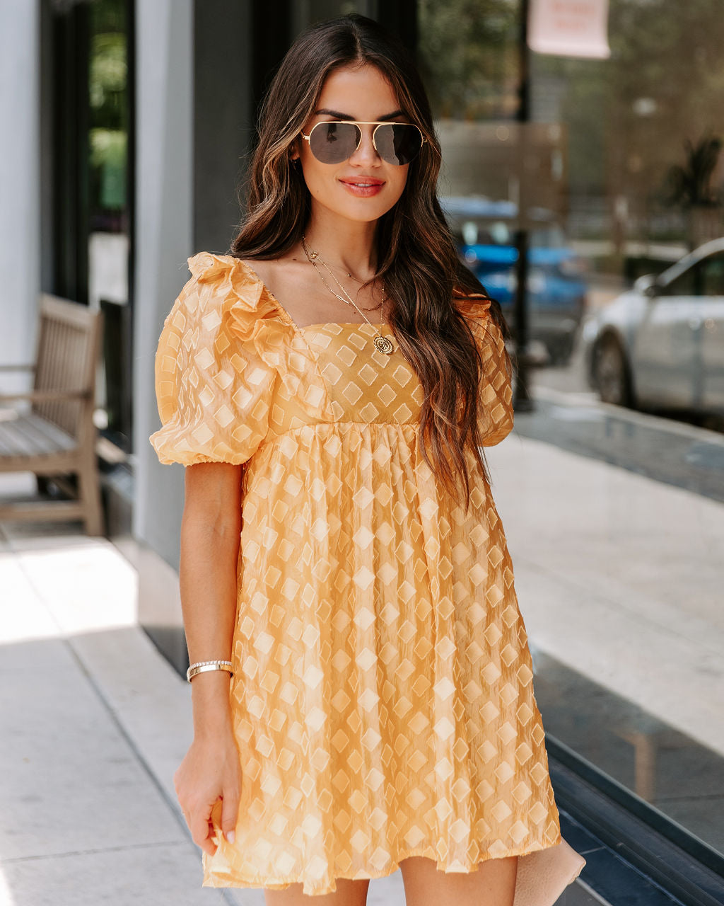 Unforgettable Sunrise Textured Babydoll Dress - Yellow - FINAL SALE
