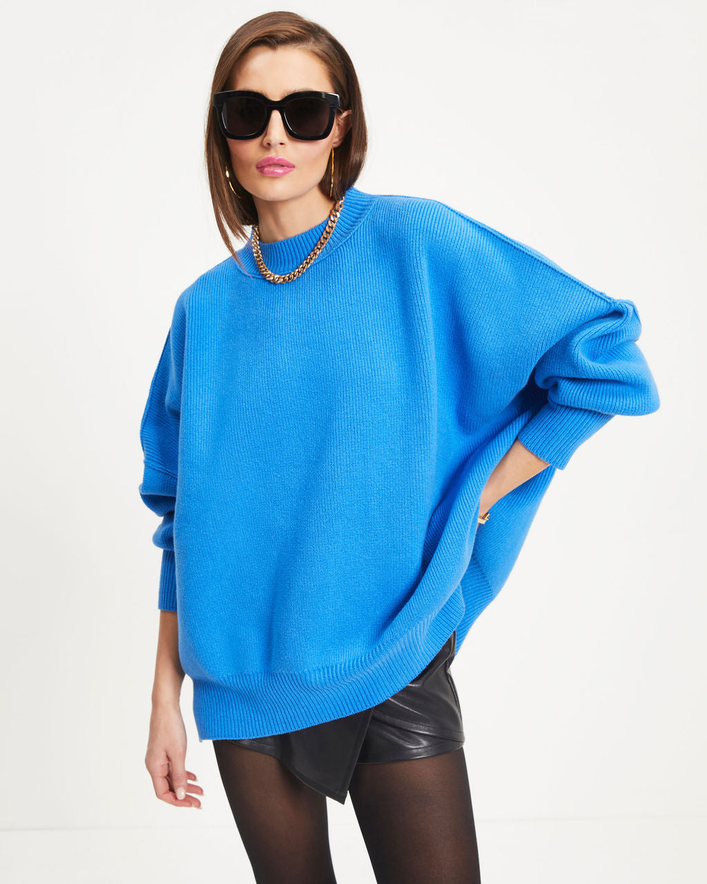Elouise Knit Oversized Pullover Sweater - Blue