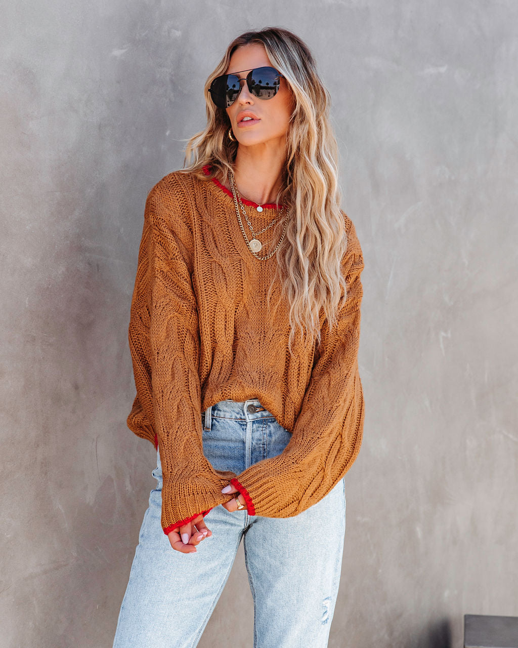 Chicago Strolls Cable Knit Sweater - Camel