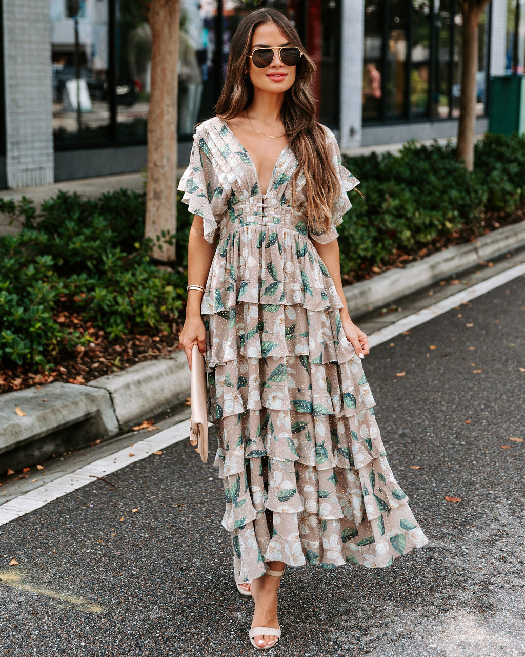 Flora Metallic Tiered Maxi Dress