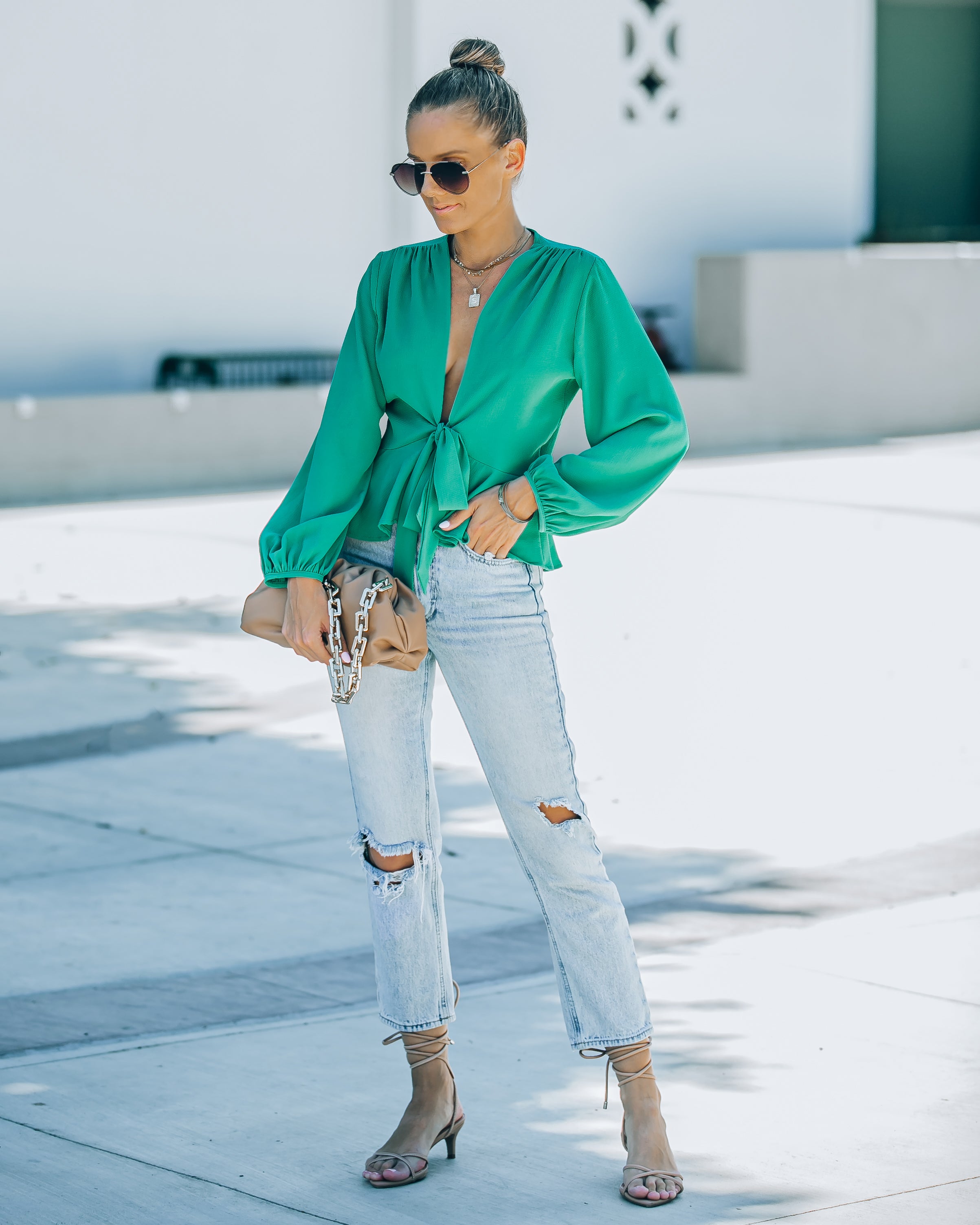 Erica Front Tie Top - Jade - FINAL SALE