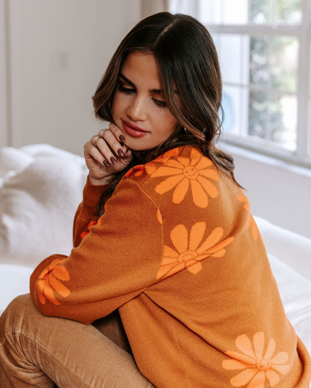 Oh Happy Daisy Pullover Sweater - Camel