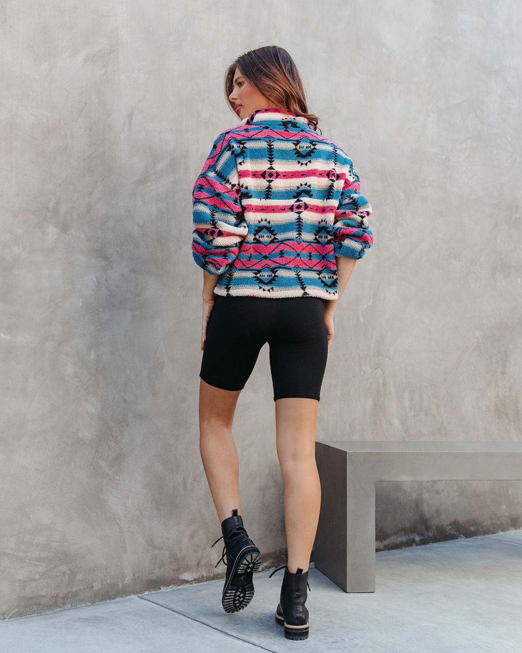 Sedona Pocketed Printed Half Zip Teddy Pullover Sweater