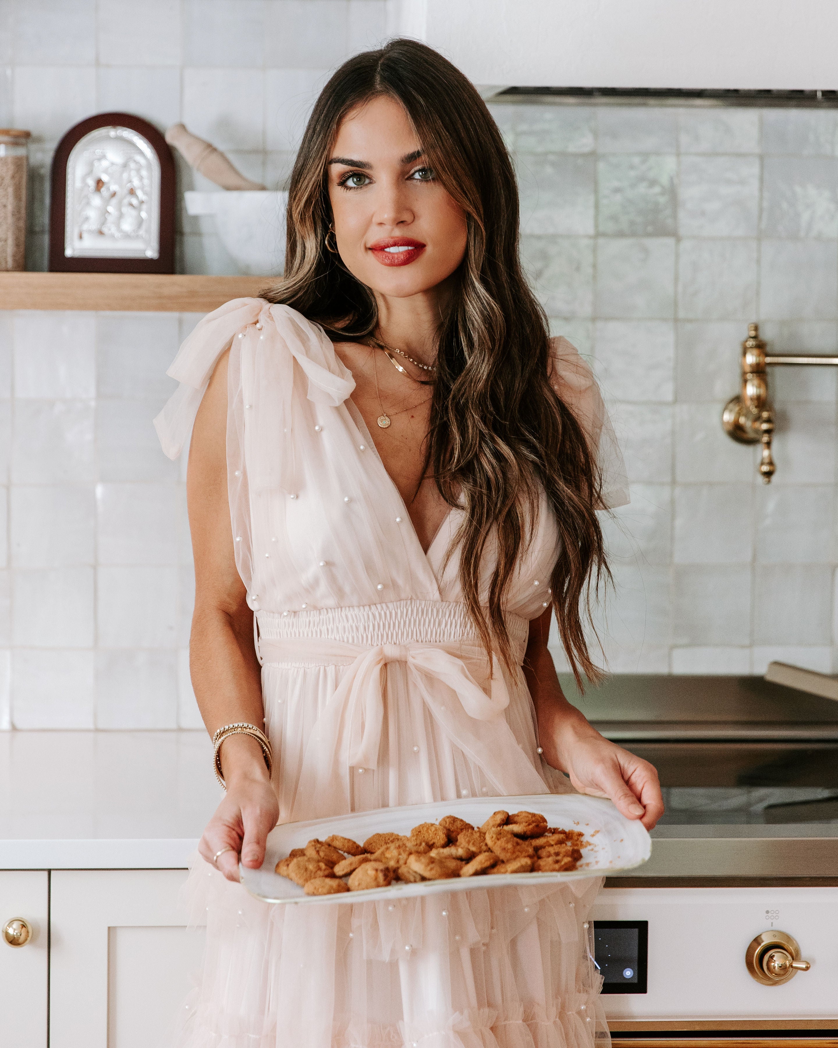 Under The Eiffel Tower Tulle Pearl Tiered Maxi Dress - Blush