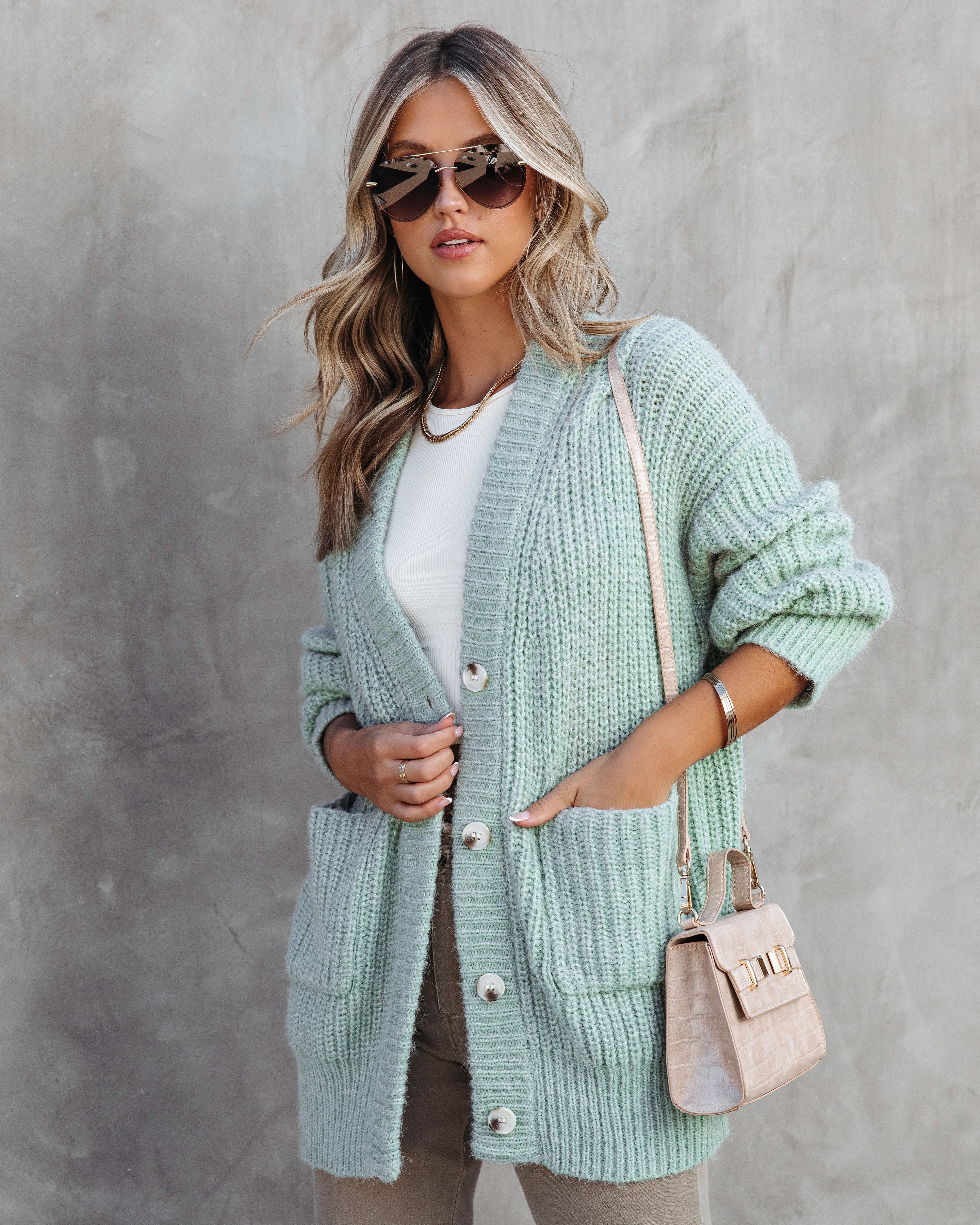 Moving On Pocketed Knit Cardigan - Seafoam