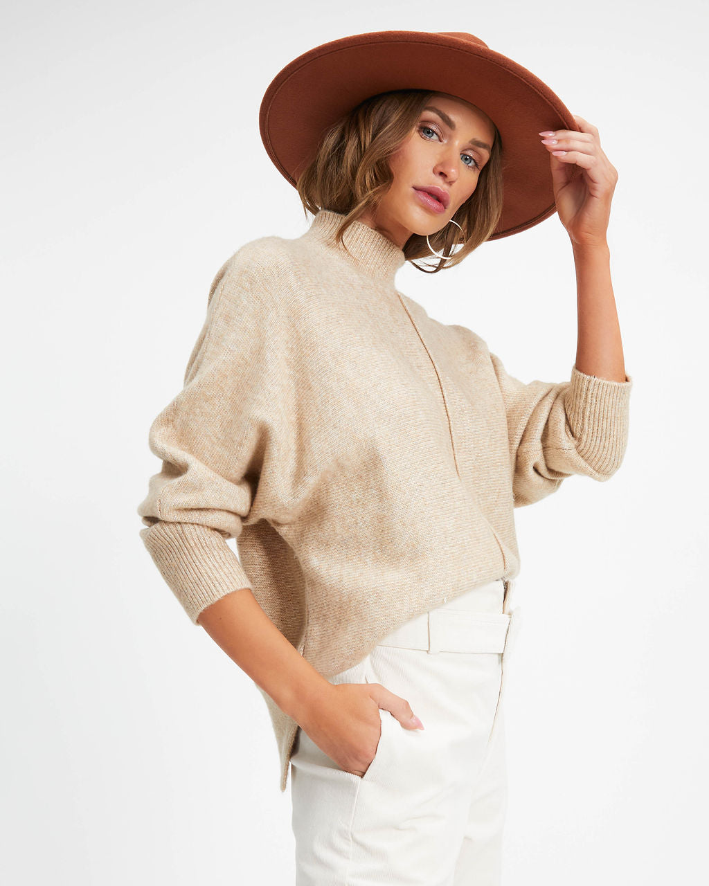 Susana Mock Neck Pullover Sweater - Oatmeal