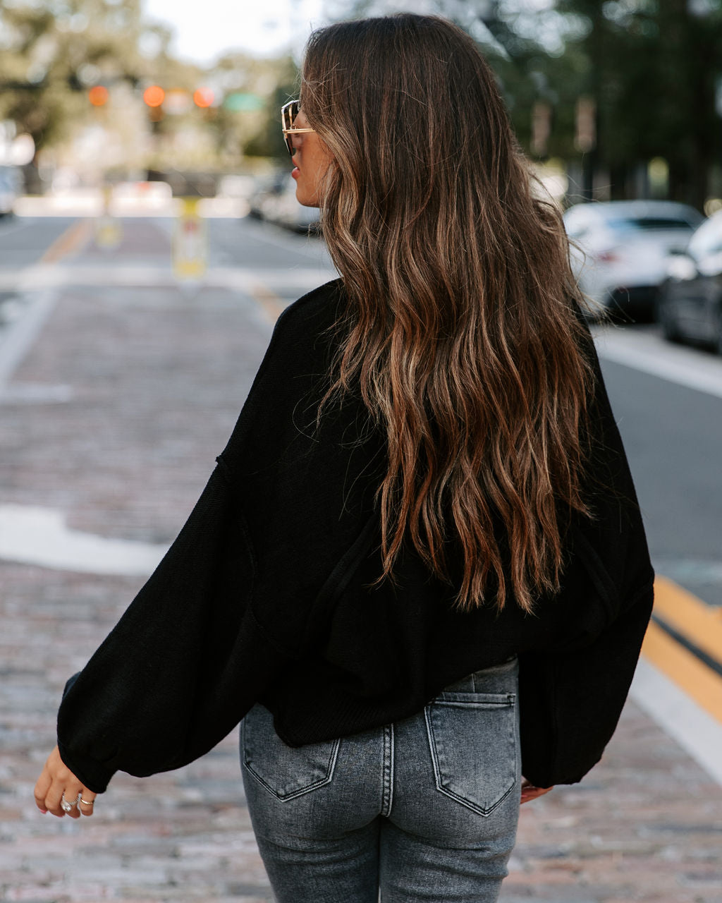 Mountain Gem Cotton Relaxed Sweater - Faded Black