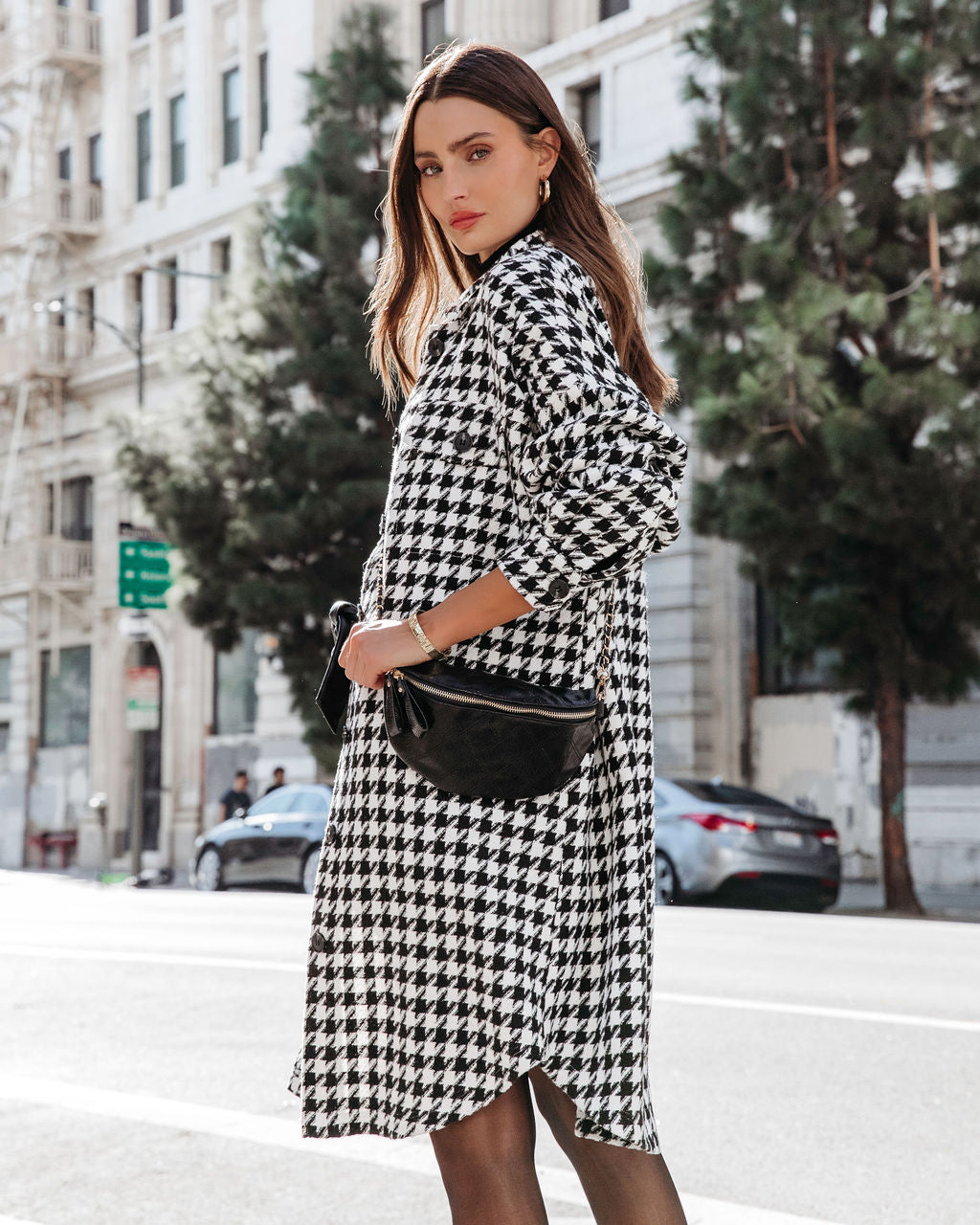 Call Me Pocketed Houndstooth Coat