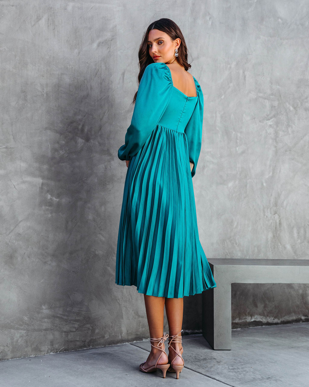 Romantic One Satin Pleated Midi Dress - Emerald