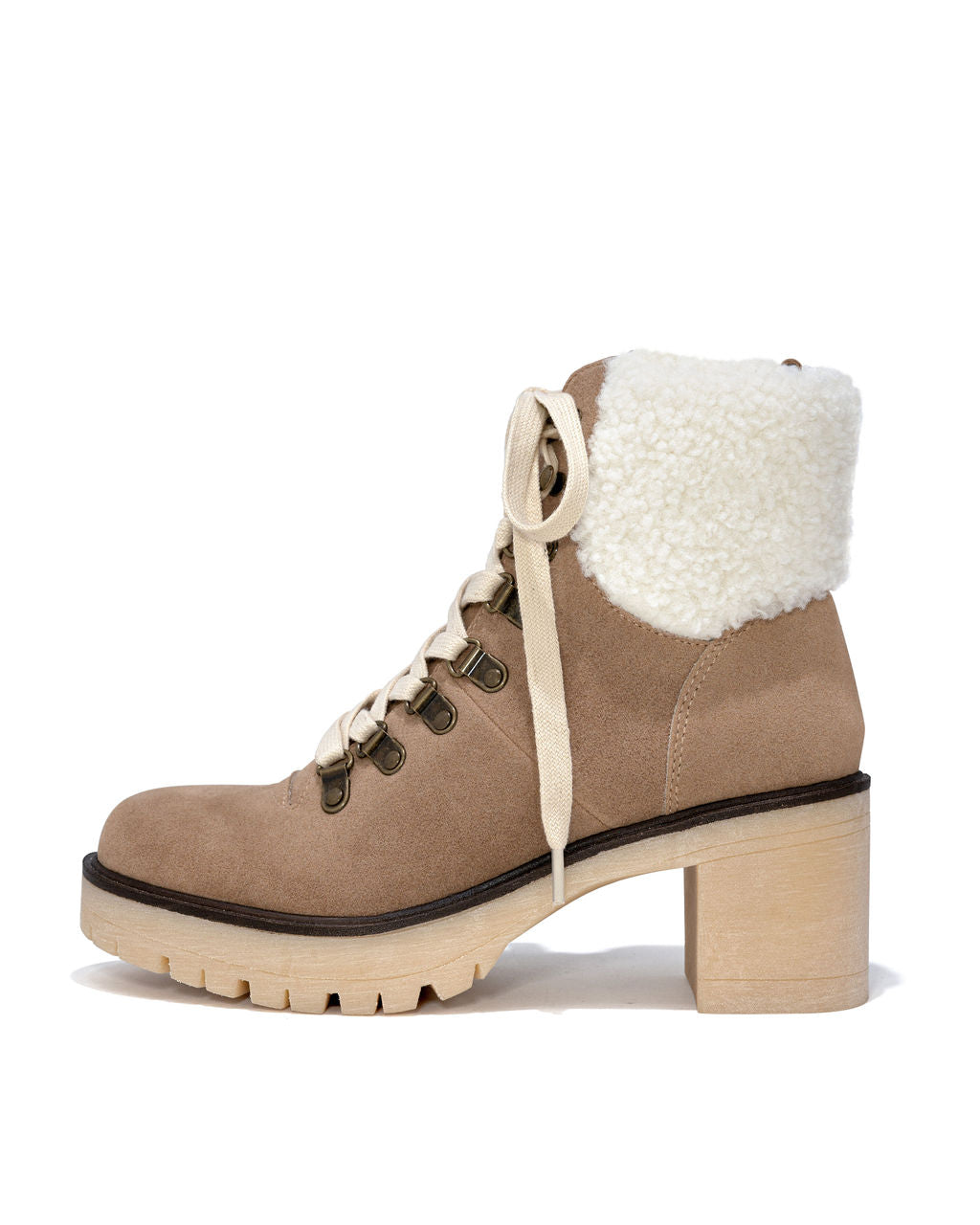 Conquest Heeled Shearling Lace Up Boot - Khaki