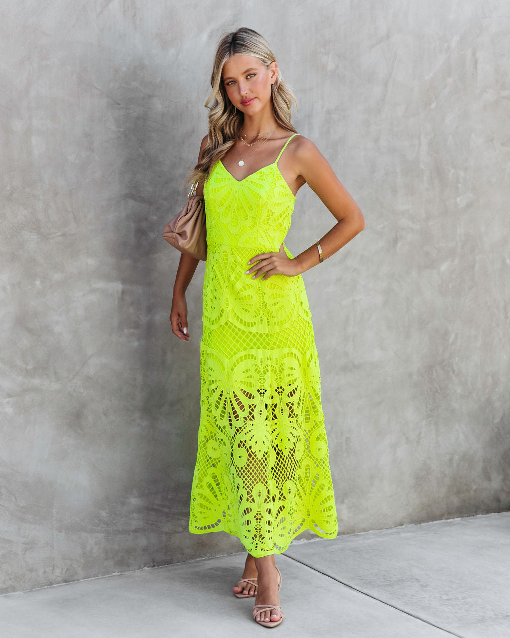 Stephani Crochet Lace Maxi Dress - Neon Green - FINAL SALE