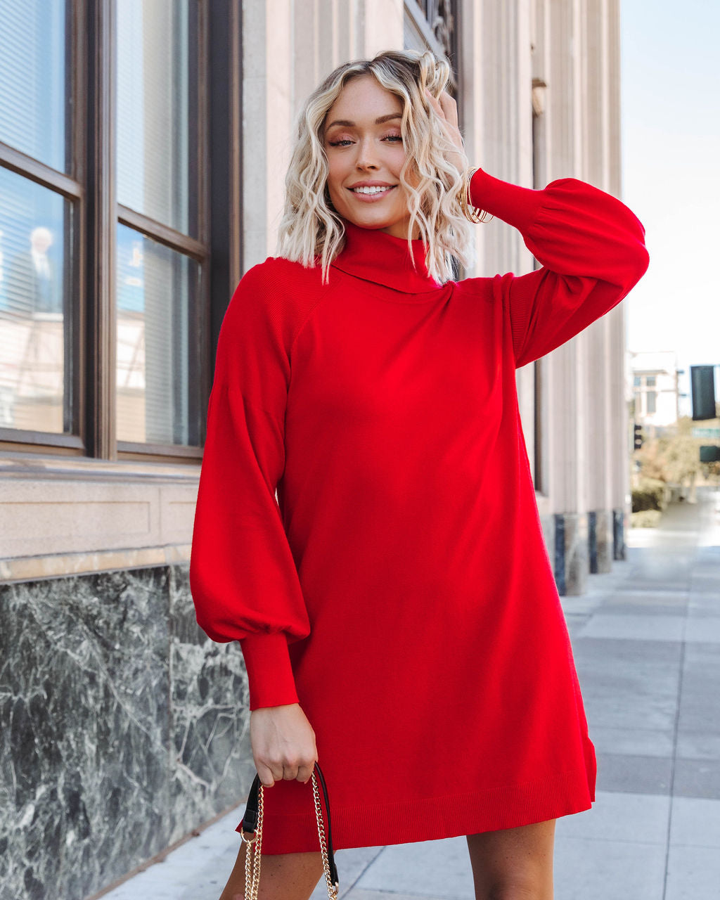 Kaylee Turtleneck Sweater Dress - Red