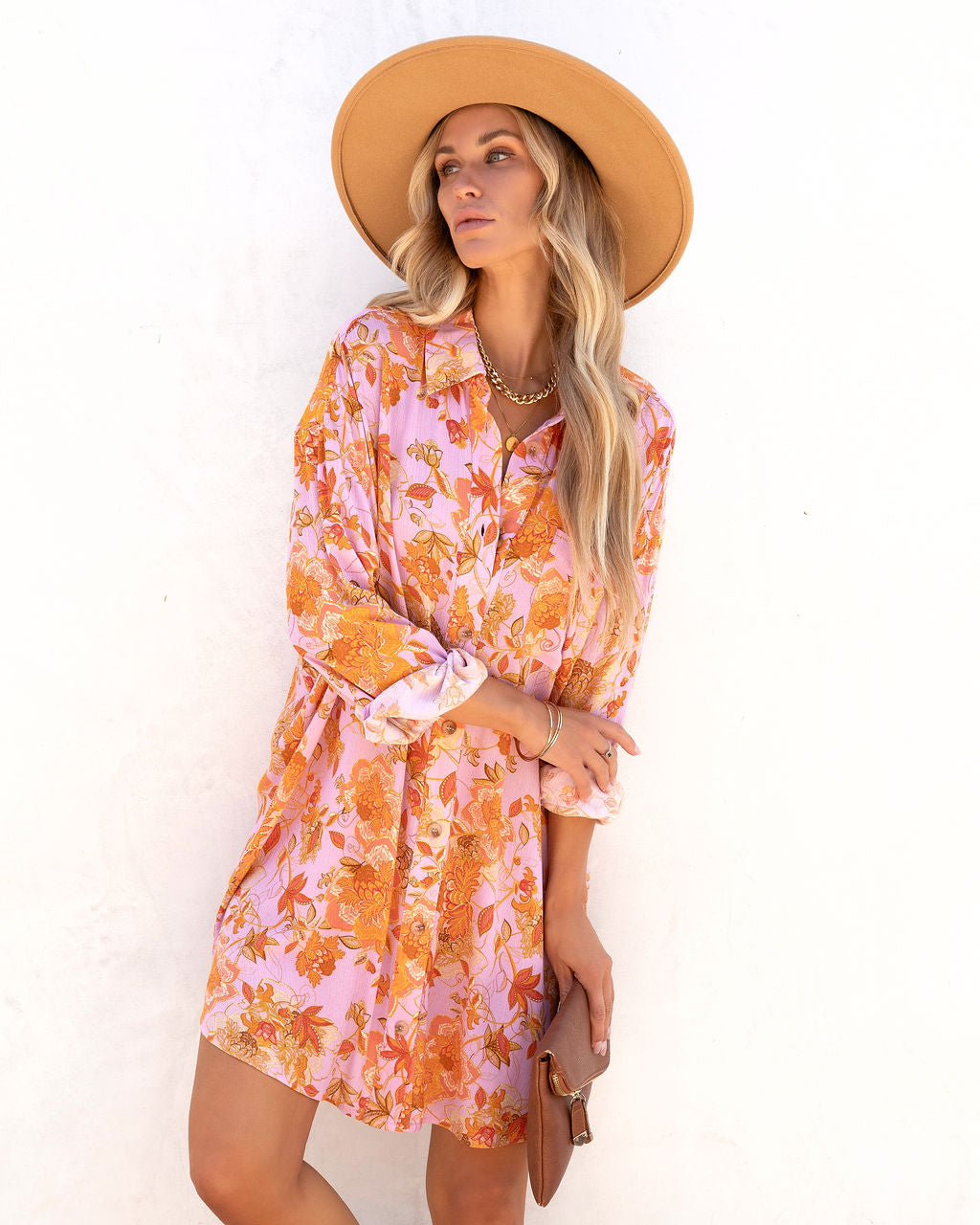 Queen Retro Floral Printed Shirt Dress
