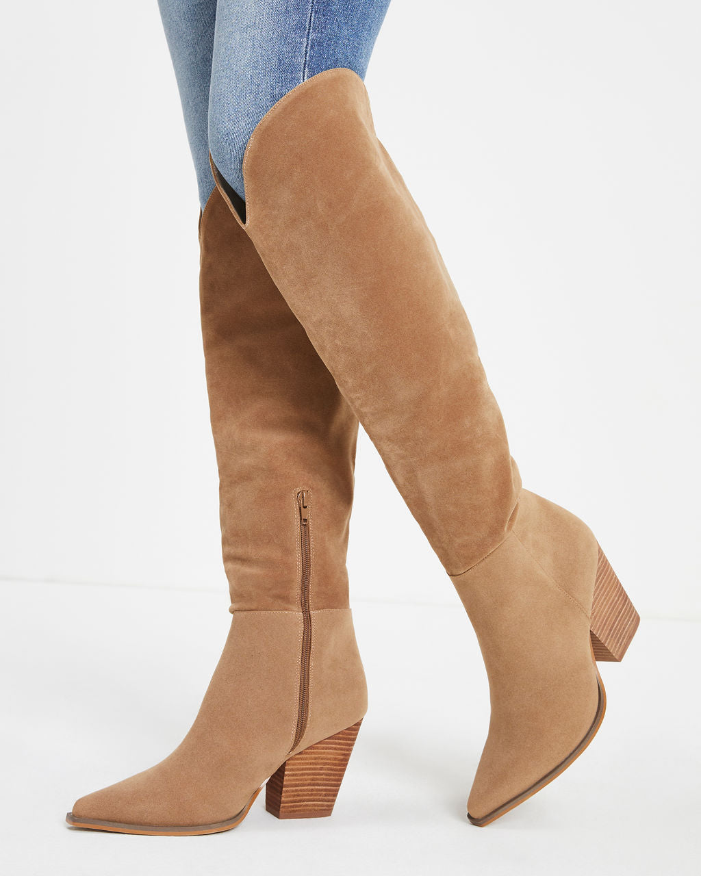 Riri Faux Suede Heeled Boot - Khaki