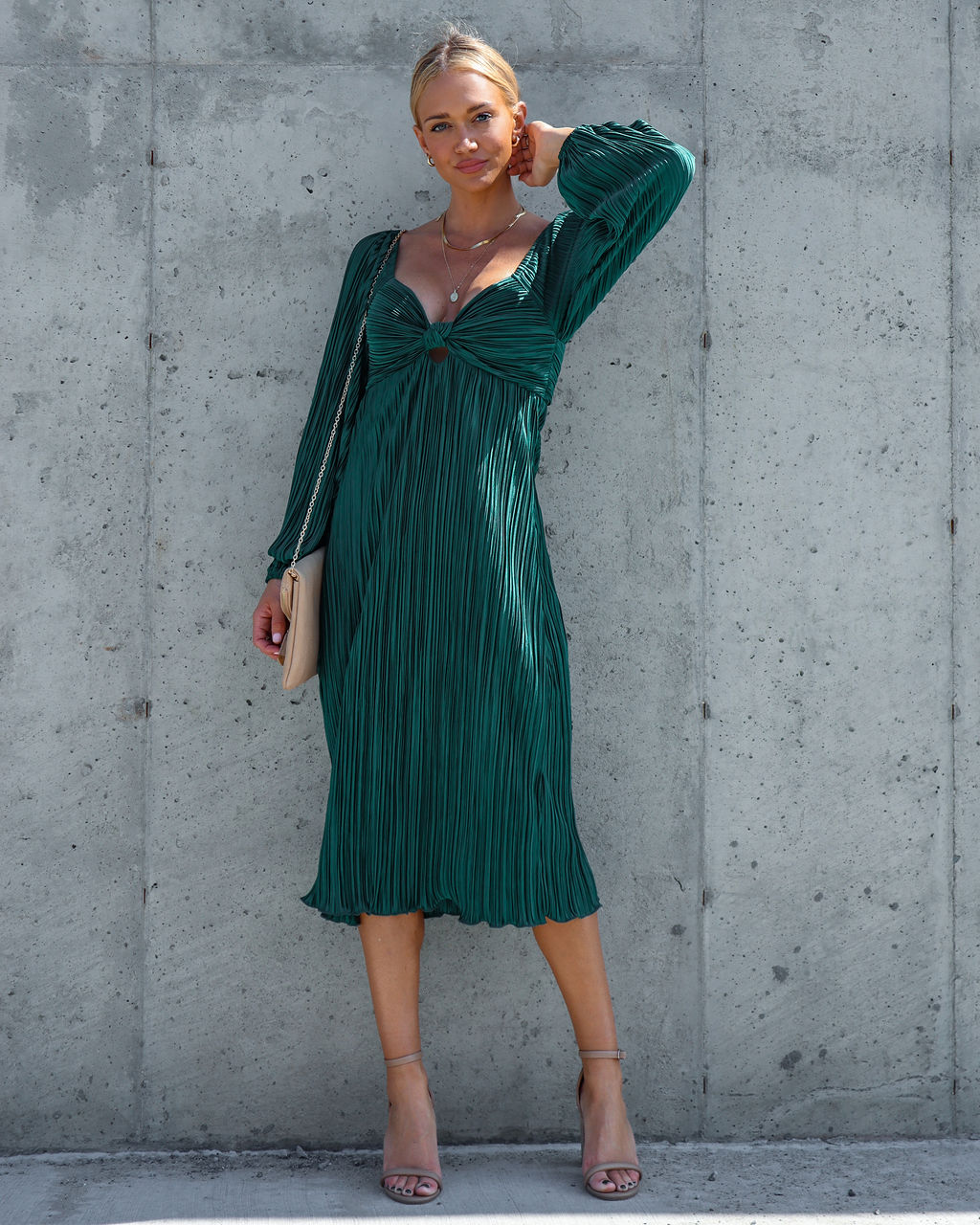 Very Impressed Plisse Cutout Midi Dress - Emerald