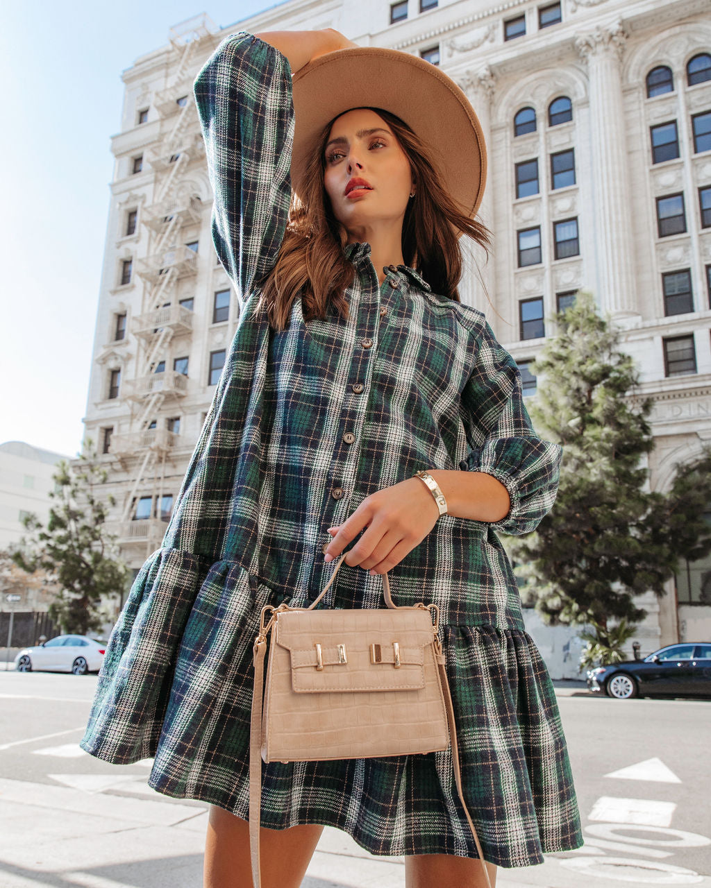 Ivy League Club Pocketed Plaid Mini Dress