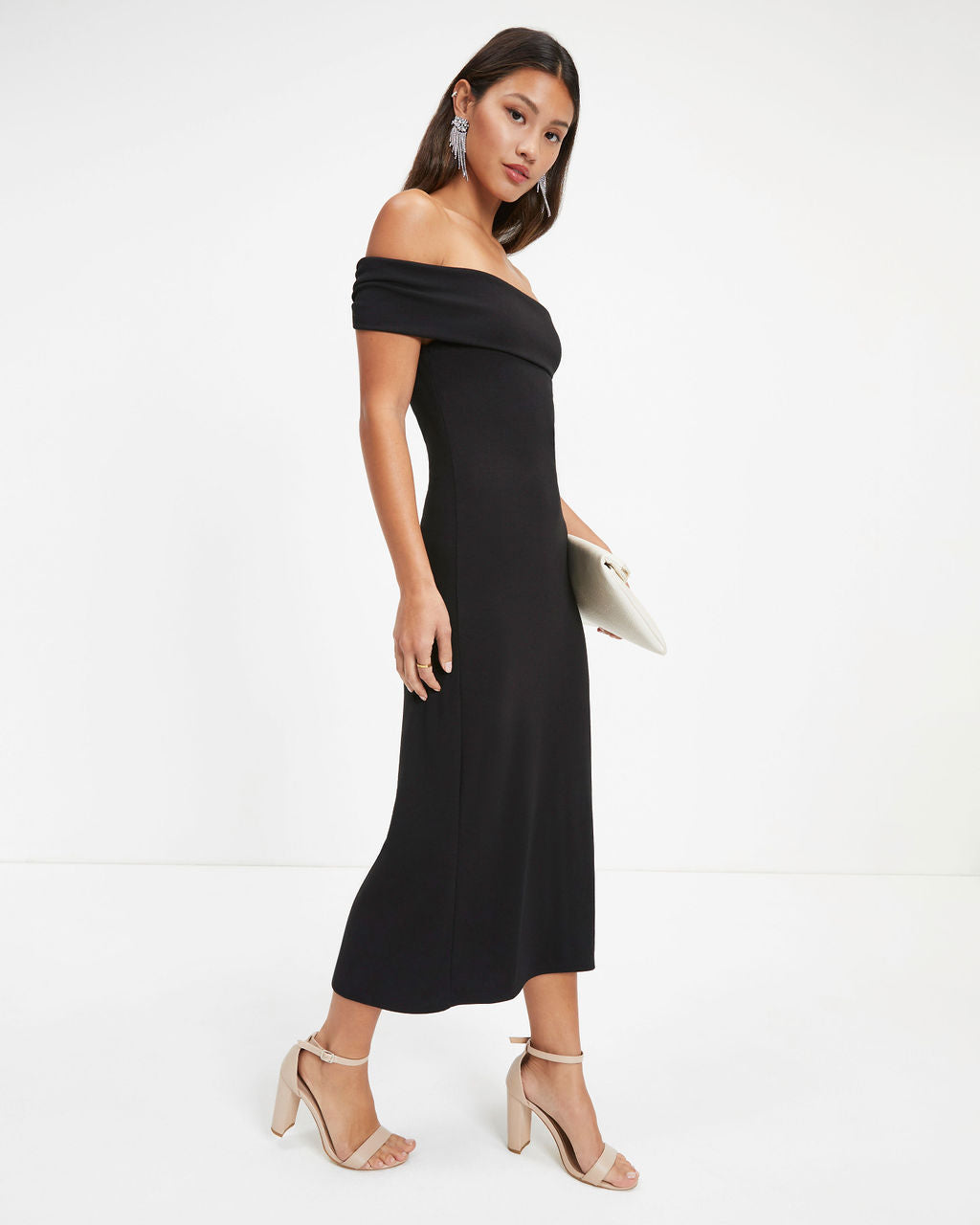 Reba Off The Shoulder Midi Dress - Black
