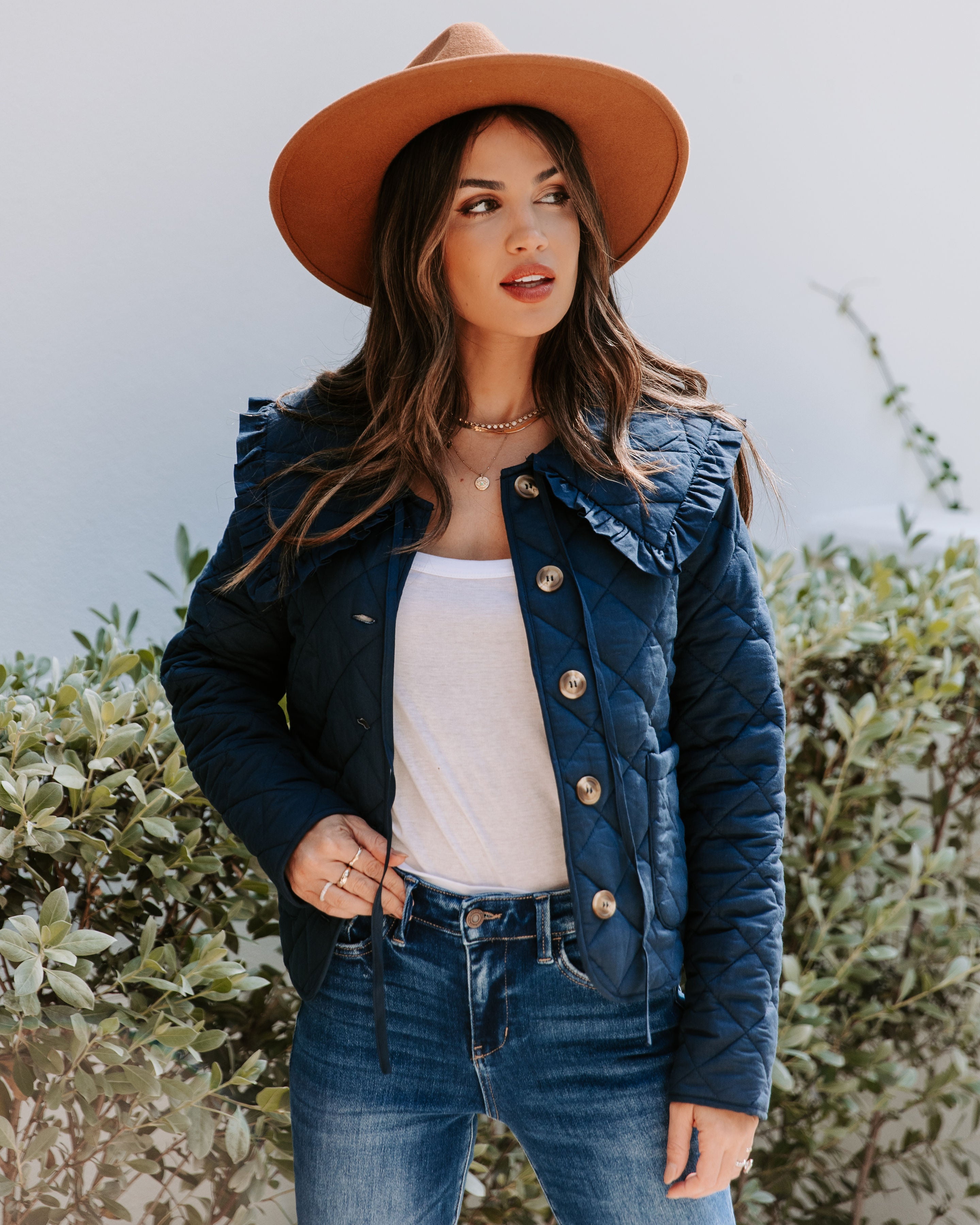 Loretta Cotton Pocketed Quilted Jacket - Navy