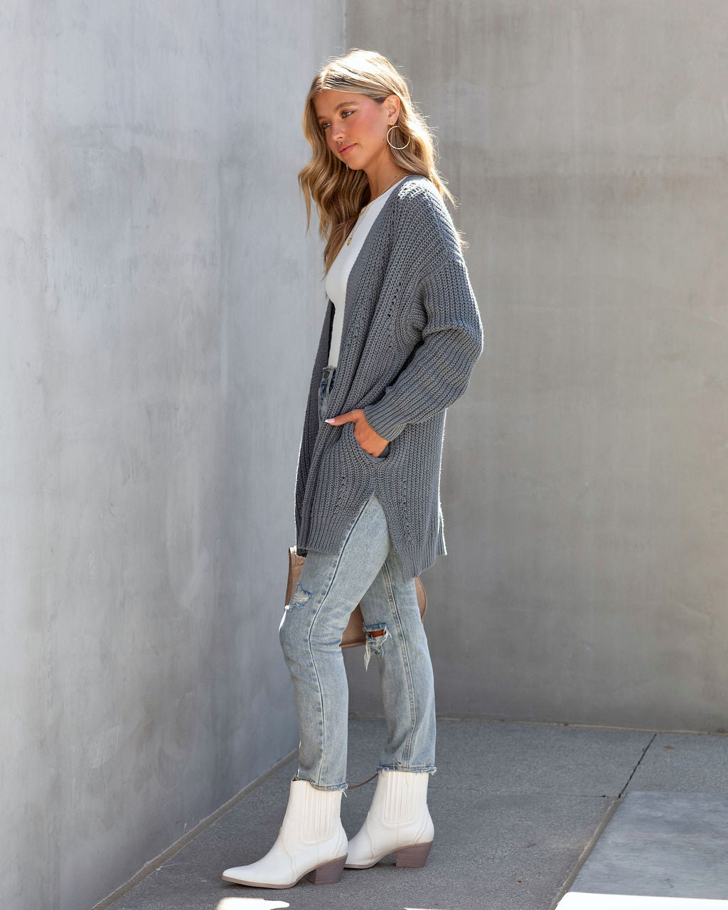 Chasin Shadows Oversized Knit Cardigan - Asphalt - SALE