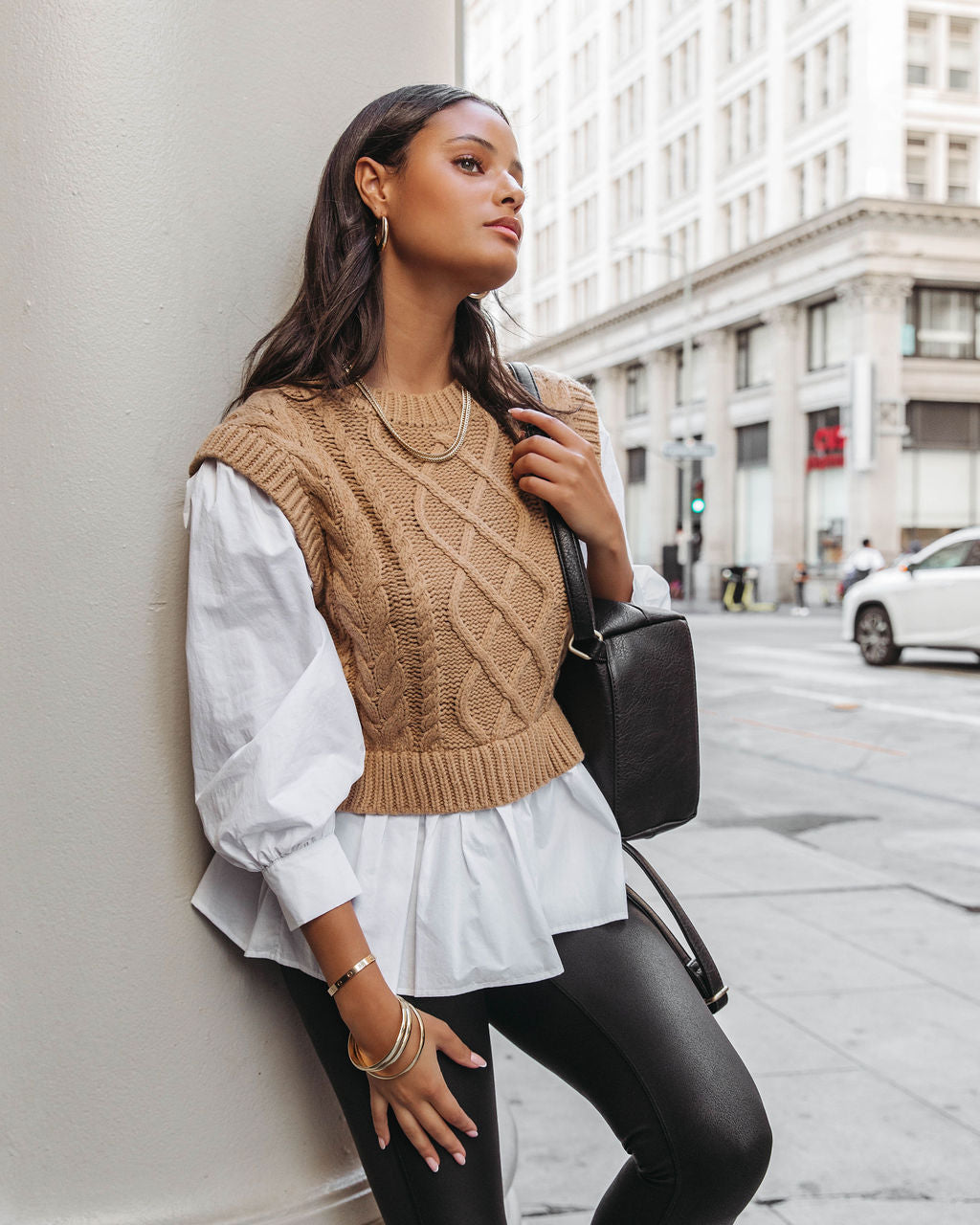 Carmine Contrast Knit Top - Camel