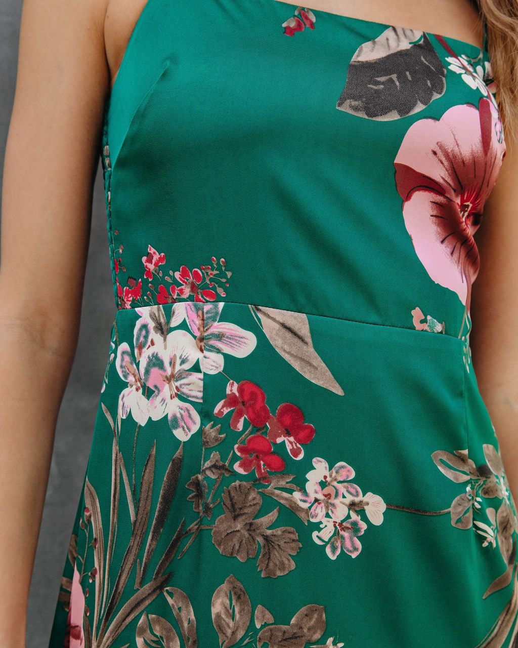 Ramona Satin Floral Maxi Dress - Green