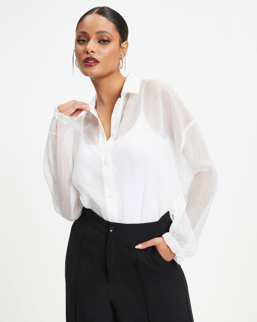 Oh Hey Lucy Organza Button Down Top - White