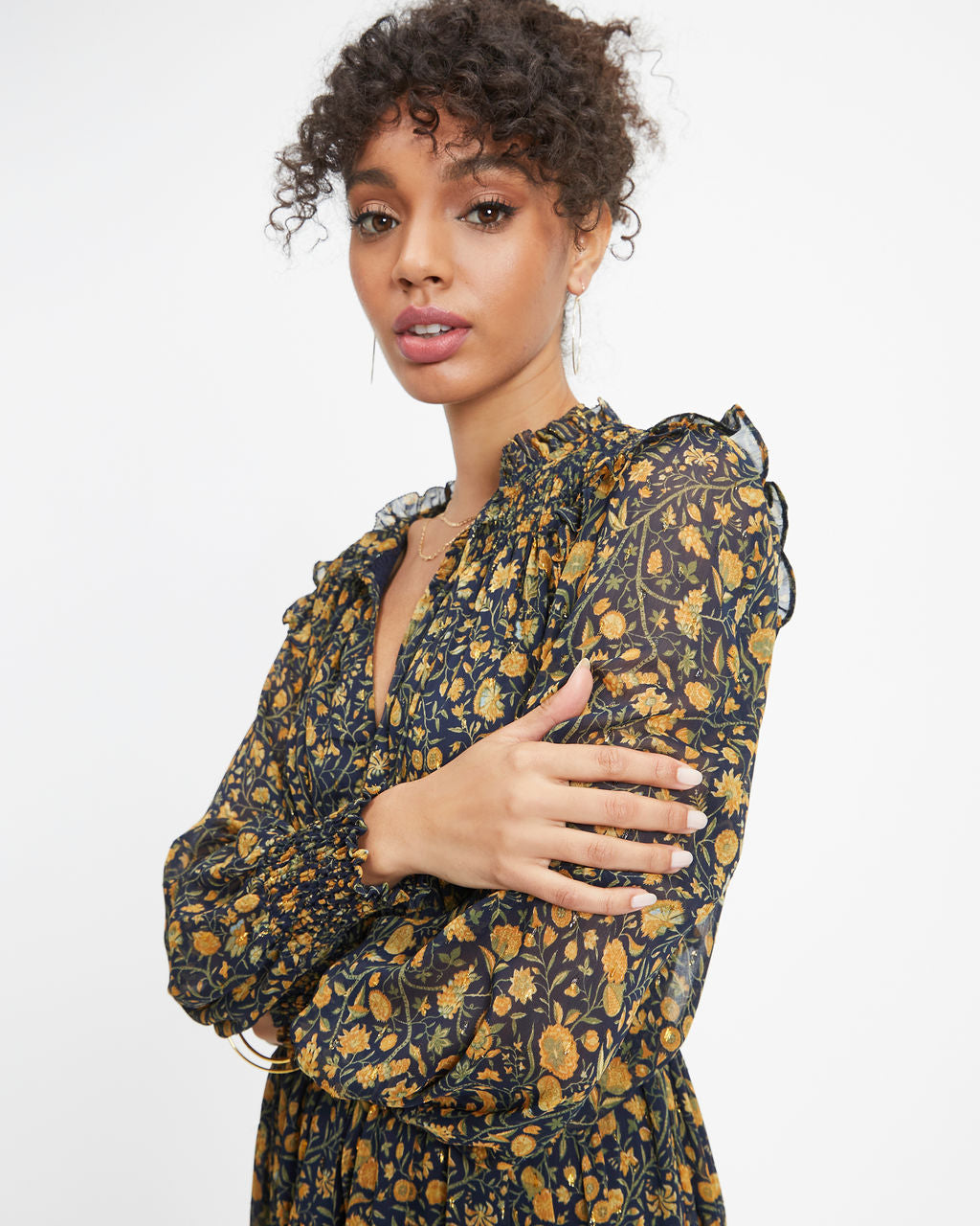 Wishing And Hoping Floral Chiffon Midi Dress