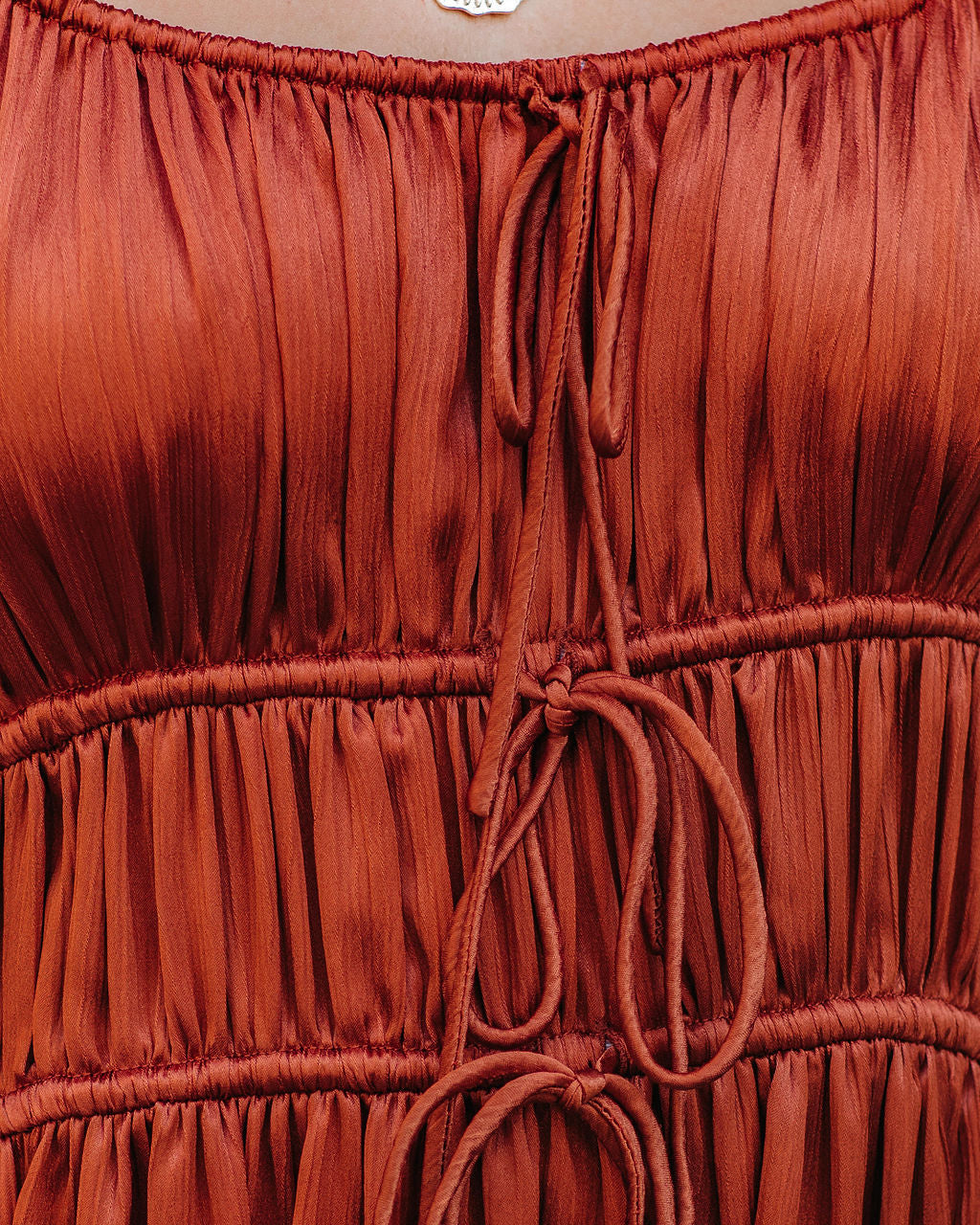 Pines Satin Pocketed Drawstring Midi Dress